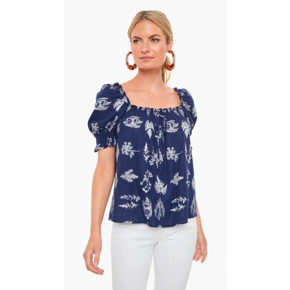 NEW Tuckernuck Pomander Place Beaufort Botanical Esme Top Womens XS Blue Floral - Picture 1 of 5